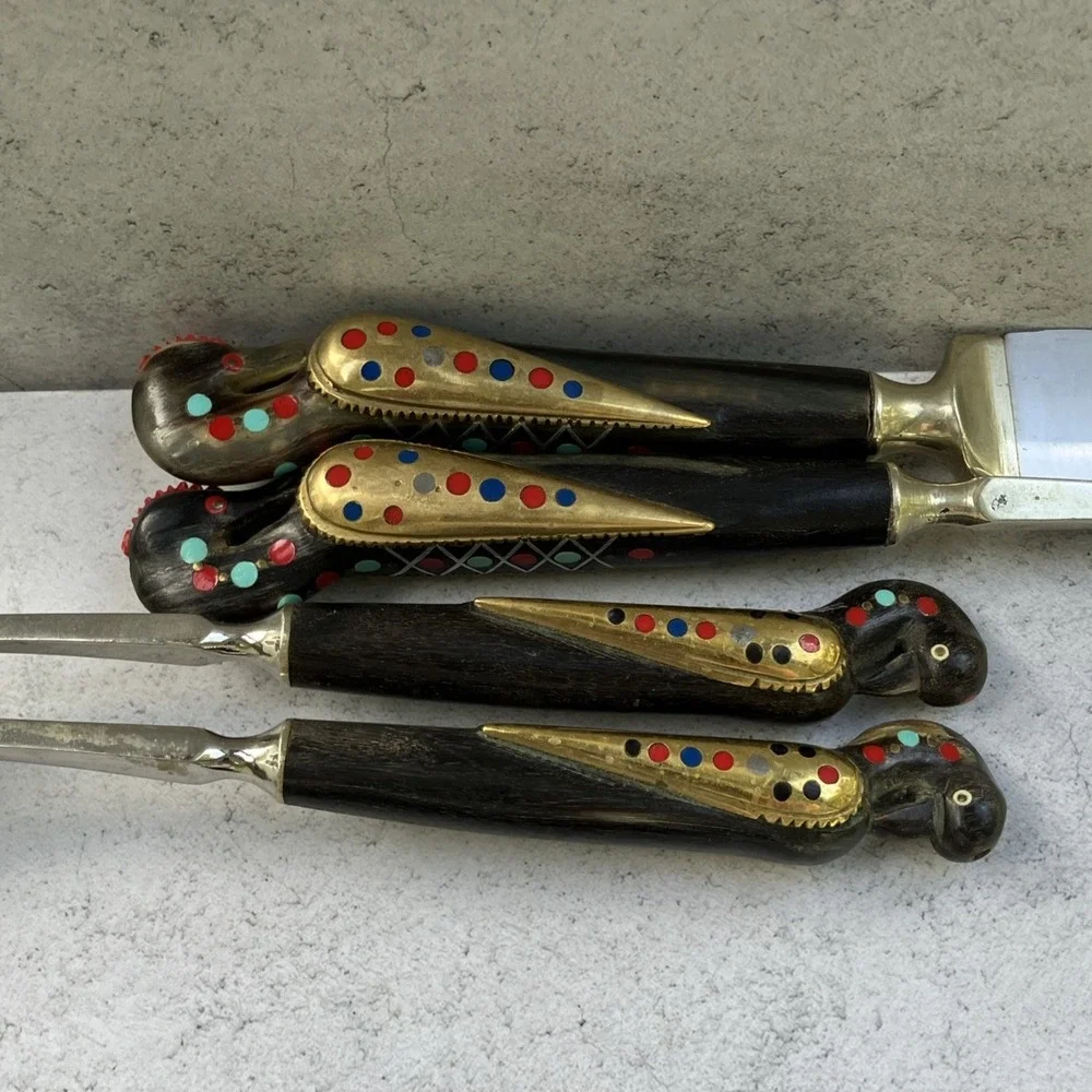 Vtg 50s Alfred Haddad Jezzine Bird Rooster Salad Spoon & Carving Set*AS IS READ*
